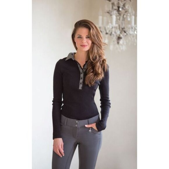Goode Rider Sweater Womens Extra Fine Merino Wool Blend Henley Polo Gray Size XL - Picture 7 of 8